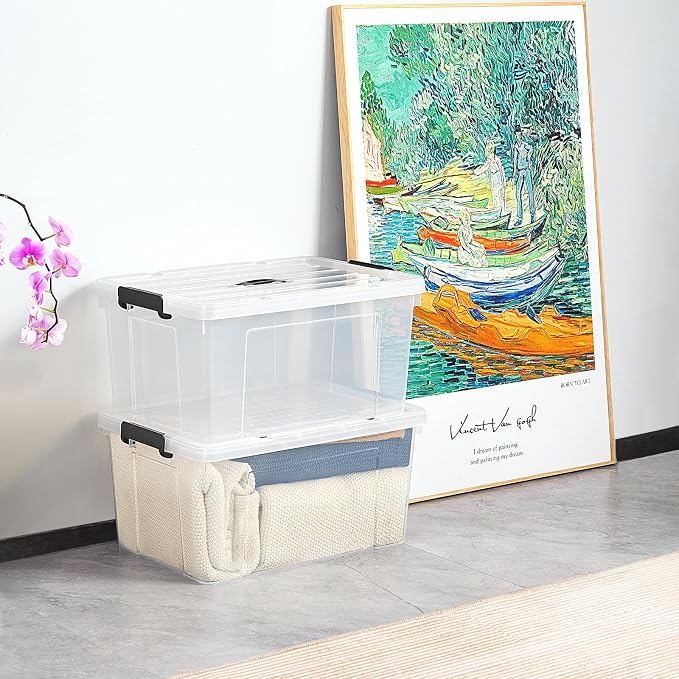 Cetomo Lidded Storage Bin with Handle, Storage Bins with Lid, Organizing Container with Secure Latching Buckles, Stackable and Nestable, Plastic, 72 Quart-4 Pack, Clear - Image 5