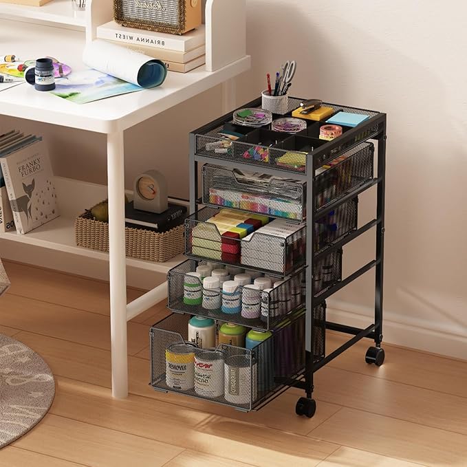 Rolling Utility Cart with 4 Drawers, Craft Organizer and Storage Carts with DIY Divider, Lockable Wheels Storage Organizer for Art Supplies, Store for Brushes & Paints & Small Parts(Patent Pending) - Image 2