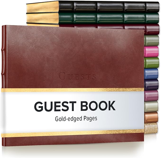 Gallery Leather Guest Book - Great for Wedding, Reception, Baby and Bridal | Shower, Birthday Party and Vacation Home - 192 Lined Pages to Sign in, add Polaroid Photo - Hardcover 9x7" - Acadia Tan by GalleryLeather