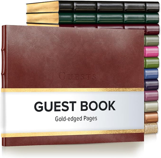 Gallery Leather Guest Book - Great for Wedding, Reception, Baby and Bridal | Shower, Birthday Party and Vacation Home - 192 Lined Pages to Sign in, add Polaroid Photo - Hardcover 9x7" - Acadia Tan by GalleryLeather