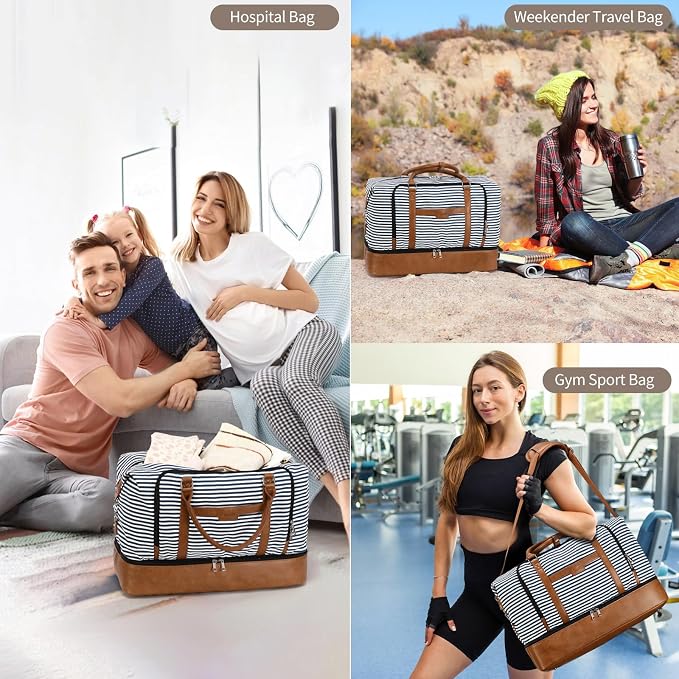 Weekender Bag, Large Travel Duffel Bag for Women, Carry on Overnight Bag with Shoe Compartment and Toiletry Bags - Image 4
