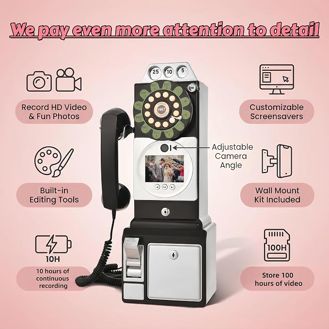 RetroVox Video & Audio Guest Book Wedding Phone Guestbook Creative Easy to Use & Fun Engagements Anniversaries Baby Showers Graduation (A Video White) - Image 6