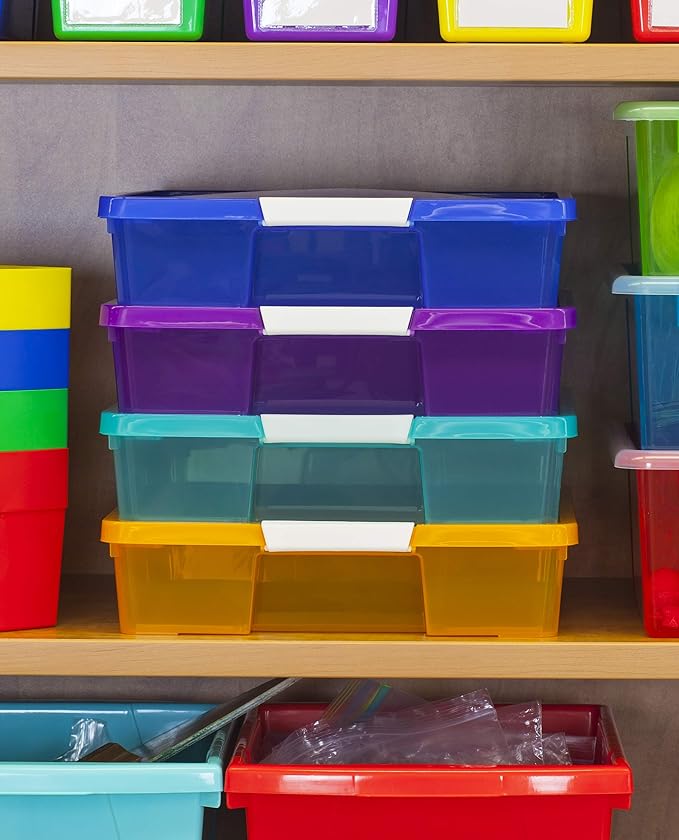 Storex Classroom Craft Project Box – Stacking Plastic Organizer Fits 12x12 Scrapbooking Paper, Blue, 5-Pack (63203U05C) - Image 3