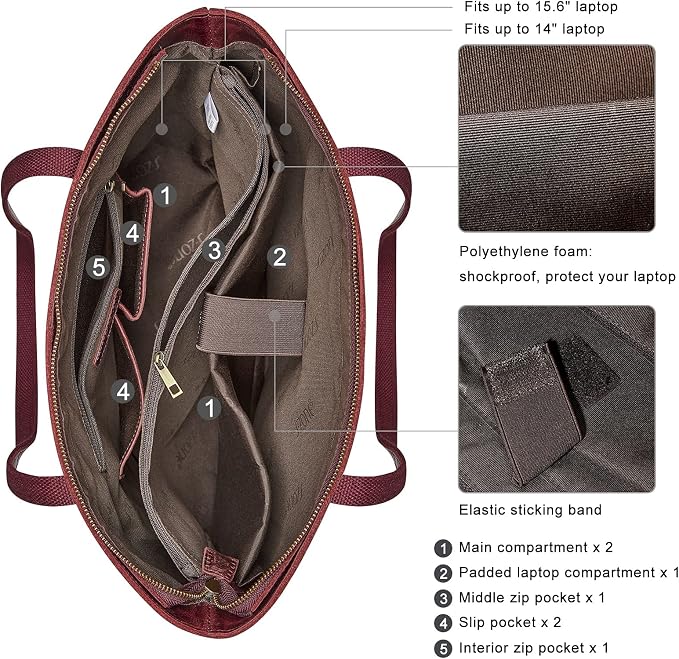 S-ZONE Vintage Genuine Leather Shoulder Bag Work Totes for Women Large | Top Grain Leather, Purse Handbag, Fits Laptop Documents, Luggage Sleeve, Multi Pockets, Work Travel Everyday - Image 5