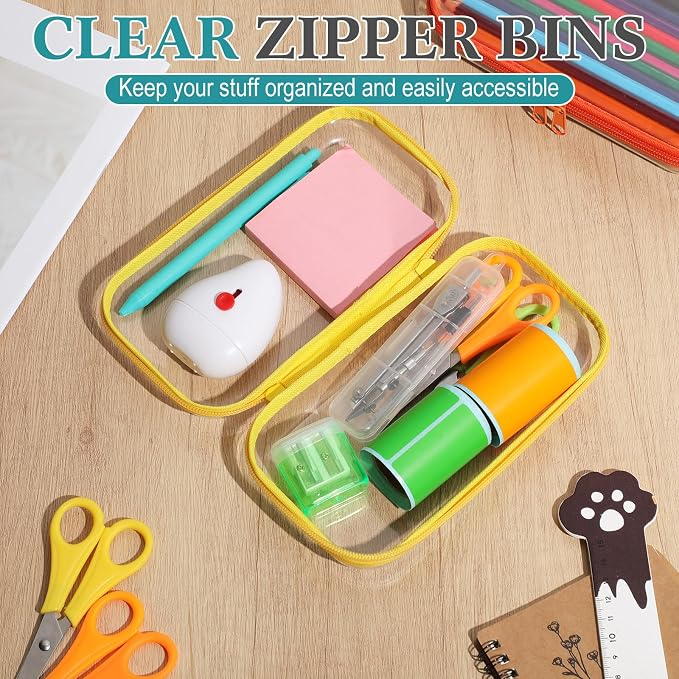 Sanwuta 6 Clear Hard Zipper Case,Assorted Color, 7.48 x 3.94 x 2 Inch | Pencil Case Pouches ,Makeup Bag,Plastic Toiletry Diaper Bag ,Travel Toy Storage,Waterproof Organizer Bins - Image 6