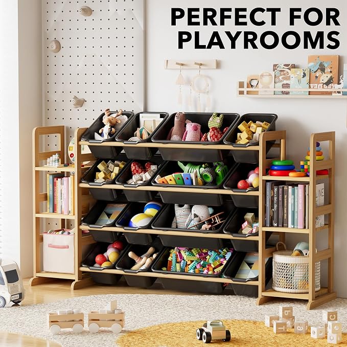 SpaceAid Toy Storage Organizer with 6 Shelves and 16 Bins, Toy Organizers Storage Bookshelf, Kids Bin Shelf Toys Box Bookcase for Bedroom Playroom Organization Room Decor, True Black - Image 5