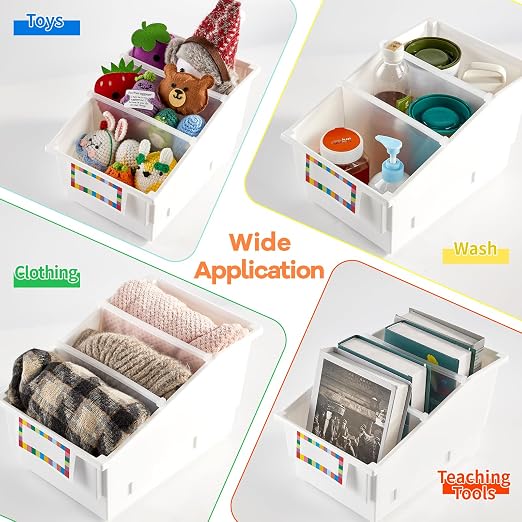 6 Pack Picture Book Bins with Dividers Plastic Book Holders with Labels Stackable Classroom Organization Bins Magazine File Binder Holder Storage Container for Classroom Library Home Office(White) - Image 6