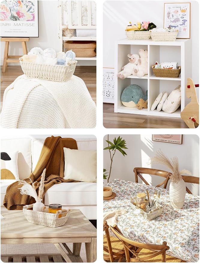 StorageWorks Small Storage Basket, Woven Basket for Shelves, Beige | Wicker Storage Baskets for Shelves, Baskets with Wooden Handles, 2-Pack Gifts Basket for Home Decor, Hand-Woven Basket - Image 5
