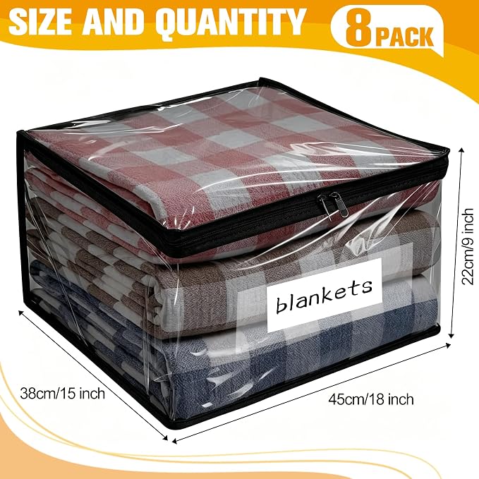Plastic Storage Bags with Easy-Glide Zipper, Pack of 8, Durable Clear Vinyl Zippered Storage Bags for Clothes Sweaters Comforters Blankets Sheets Bedding (18 x 15 x 9 Inch, Transparent Black) - Image 2