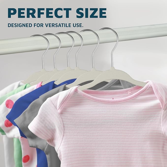 Ivory Velvet Kids Hangers 20 Pack, 10.83" Non-Slip Baby & Toddler Hangers for Clothes, Space-Saving Slim ABS Plastic with 360° Swivel Hook & Notched Shoulders, Up to 10 lb Capacity - Image 7