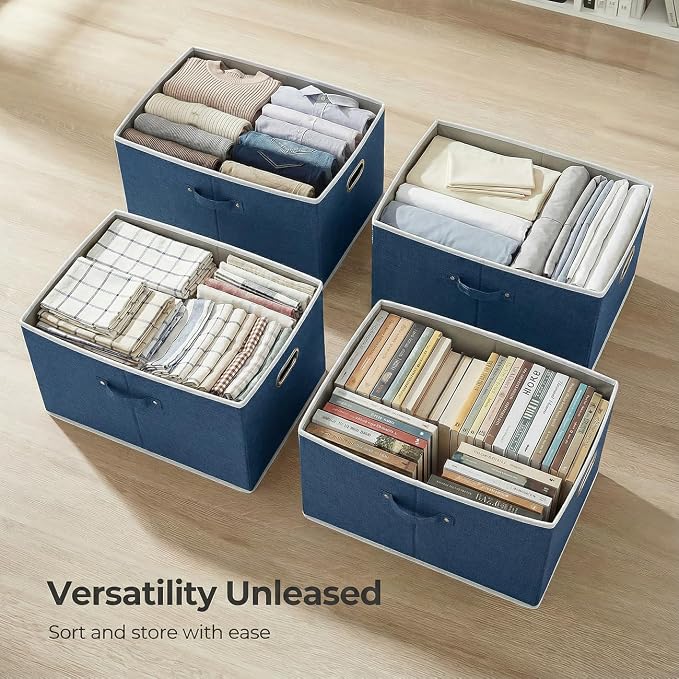 Storage Bins with Lids [3-Pack] Linen Fabric Foldable Storage Boxes Organizer Containers Baskets Cube with Cover for Bedroom Closet Office Royal Blue(23.4X15.9X11.4) - Image 7