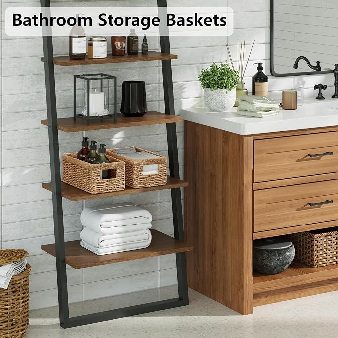 Wicker Storage Basket, Set of 2 Hand Woven Wicker Baskets for Organizing with Handles, Decorative Small Storage Bins for Countertop Toilet Paper Basket for Toilet Tank Top, Shelves, Natural - Image 4