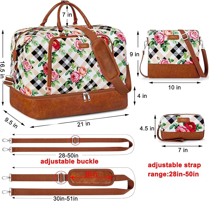 TIBES Travel Weekender Bag for Women, Overnight Bag with Shoe Compartment | 3PCS Large Travel Duffel Bag for Gym, Travel, Hospital, Business Trip, Carry On Tote, Wet & Dry Separation, Water Resistant - Image 6