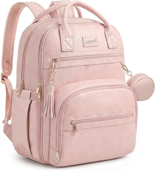 ROSEGIN Premium Vegan Leather Diaper Bag Backpack with Waterproof Changing Pad, Reinforced Zippers & Odor-Free, 20 Pockets Pro Organizer, Fits 15.6" Laptop, Stroller Straps, Baby Bag for Mom, Pink by ROSEGIN