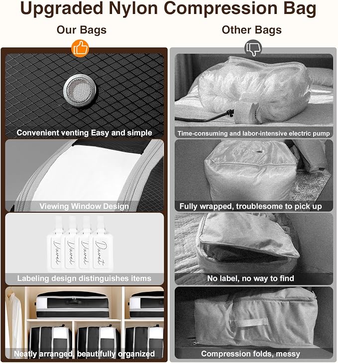 4 Pack Compression Storage Bags - 110L Large Capacity Comforter Storage Bag, 3-Layer Washable Ultra Space Saving Self Compression Organizer Space Bags for Blanket, Sweater, Sheet, Black - Image 6