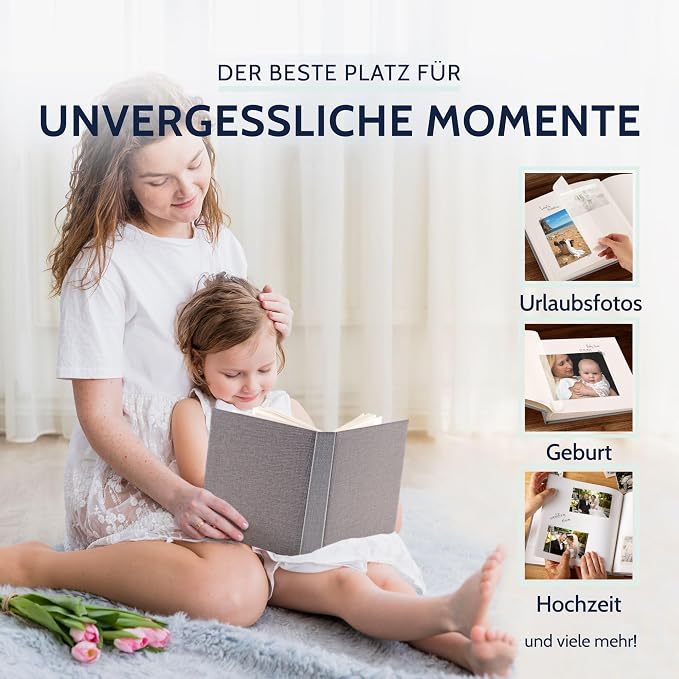 goldbuch Summertime Trend 2 31606 Photo Album with 100 White Pages with Parchment Dividers, Photo Album with Linen Cover, up to 600 Pictures, High-Quality Paper, Grey, 30 x 31 cm - Image 7