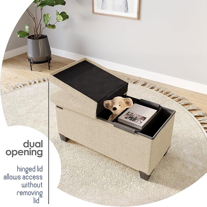 Storage Ottoman Bench with Bins, 30-in Storage Bench for Bedroom End of Bed, Folding Foot Rest Ottoman for Living Room Max 660lbs, Fabric Ottomans, Beige - Image 8