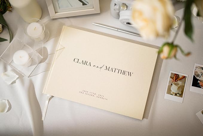 Personalized Guest Book - 11.5" x 8.5" Premium Custom Guest Signing Book with Bookmark and Blank Pages for Wedding Reception Table Decoration Engagement Birthday Party Event, Cream - Image 2