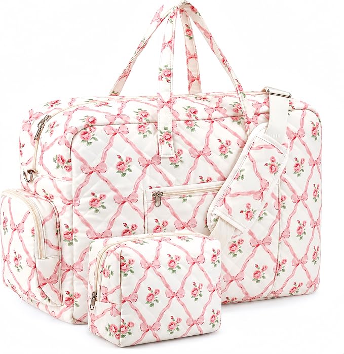 Abbylike Hospital Bag for Women, Quilted Weekender Duffle Bag,Rose by Abbylike