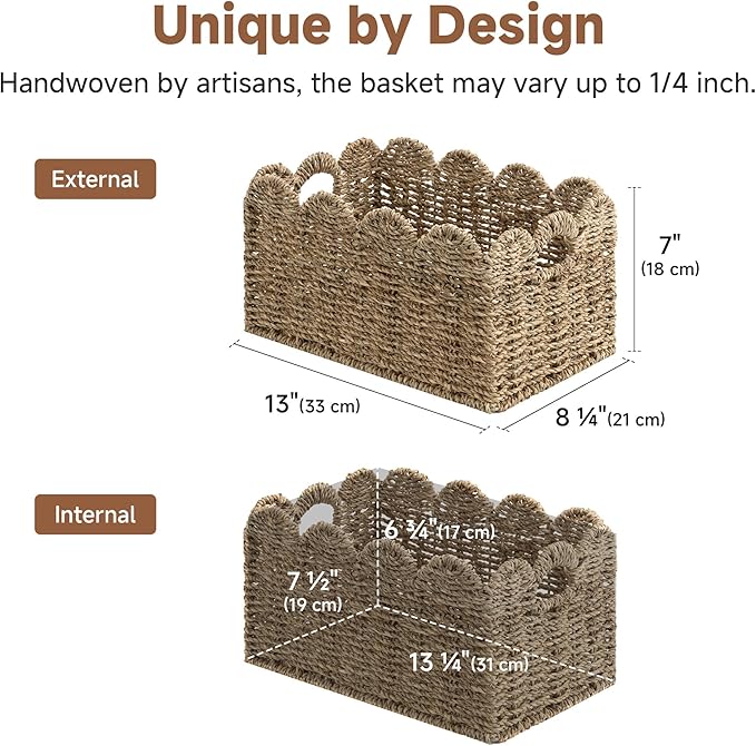 StorageWorks Wicker Storage Baskets for Shelves, Woven Basket for Nursery | Scalloped Wicker Basket for Living Room, Decorative Scalloped Baskets for Storage, Wicker Baskets for Organizing and Decor - Image 3