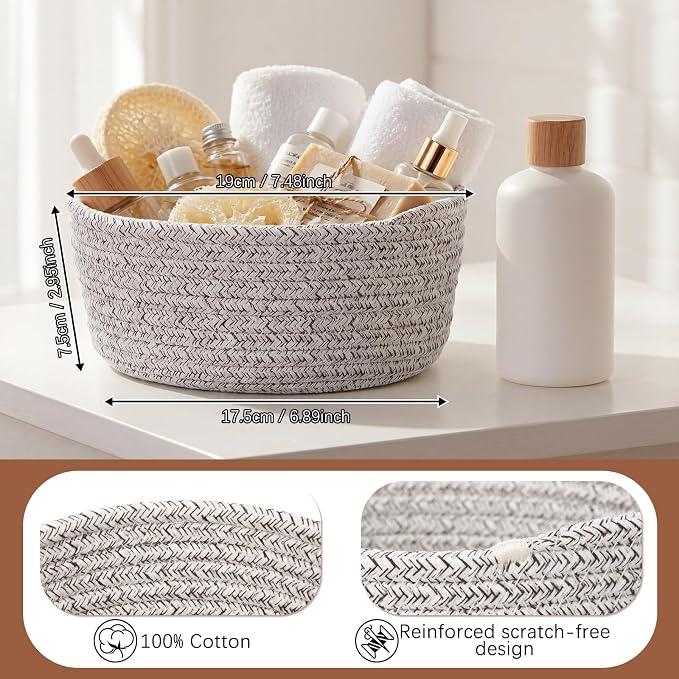 12 Pack Small Storage Basket Cute Natural Cotton Rope Woven Basket Tiny Boho Decorative Toy Storage Bin Gift Baskets for Home Organizing, Closet, Shelf, Nursery, Bathroom (Round,Oatmeal) - Image 2