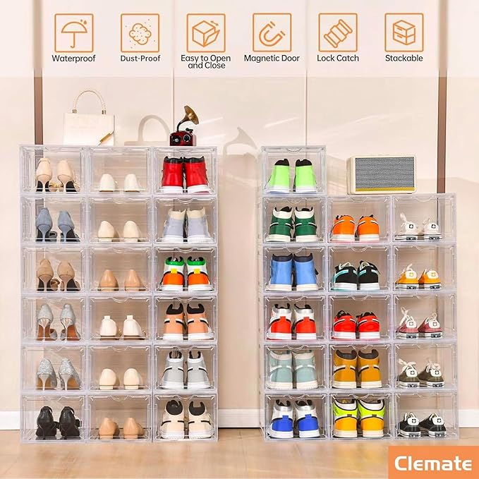 Clemate Upgraded X-Large Shoe Storage Box,8 Pack,Shoe Box Clear Plastic Stackable,Drop Front Shoe Box with Clear Door,Shoe Organizer and Shoe Containers For Sneaker Display,Fit up to US Size12 - Image 3