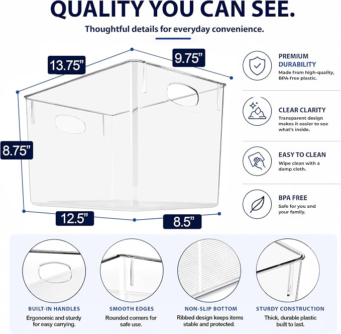 Sorbus Clear Storage Bins 4 Pack Extra Large – BPA-Free Clear Bins for Organizing Pantry, Toys & Laundry | Clear Storage Containers with Handles, 13.75x9.75x8.75 - Image 3
