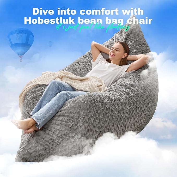 Hobestluk Adult Bean Bag Chair 3 in 1 Convertible Large Bean Bag Sofa | Chevron Plush Grey,Machine Washable,Removable Cover,Easy Convert And Install,Floor Bed,For Livingroom Bedroom - Image 6