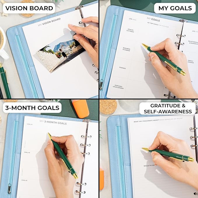 Clever Fox Weekly Planner Binder, Undated Daily A5 Eco Leather Periwinkle | 7 x 10 in with A5 pages, mini 3 ring portfolio organizer, work time manager, day runner, agenda book with monthly calendars - Image 6