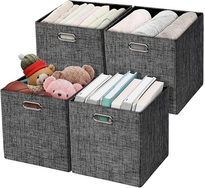Posprica Fabric Storage Cubes,13×13×13 cube storage bins, Foldable Drawers Baskets Containers for Shelf Cabinet Bookcase,Thick and Heavy Duty (4pcs, Black) - Image 9