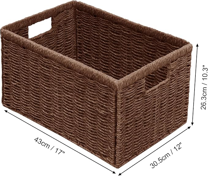 2 Packs Large Wicker Storage Basket, Closet Storage Baskets Bins for Shelves, Decorative Collapsible Baskets for Organizing Clothes Toy Nursery Bathroom Organizers and Storage, Brown - Image 2