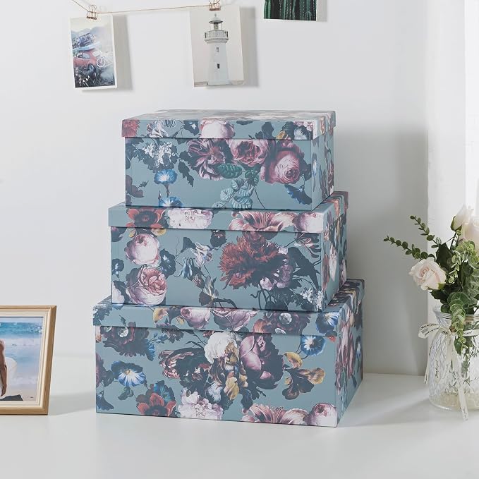 Soul & Lane - Elegance in Bloom Decorative Boxes with Lids, Set of 3 | Large Nesting Paperboard Storage Boxes for Keepsakes and Photos, Pretty Elegant Vintage Floral Containers for Home Decor - Image 2