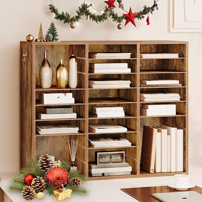 HOOBRO Literature Organizer, 27 Compartments Wooden Mail Organizer, Countertop Literature Sorter with Adjustable Shelves for Home, Office, School, Student Mailbox for Classroom, Rustic Brown FG27WF01 - Image 2