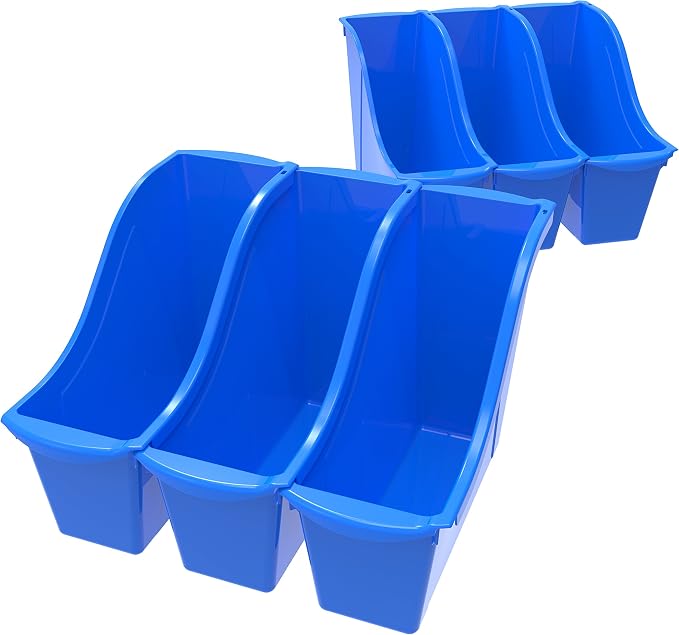 Storex Small Book Bin, Linking Storage Bin, Dry Erase Surface, 11.75" x 8.5" x 4.5" STEM Blue 6-Pack - Image 8