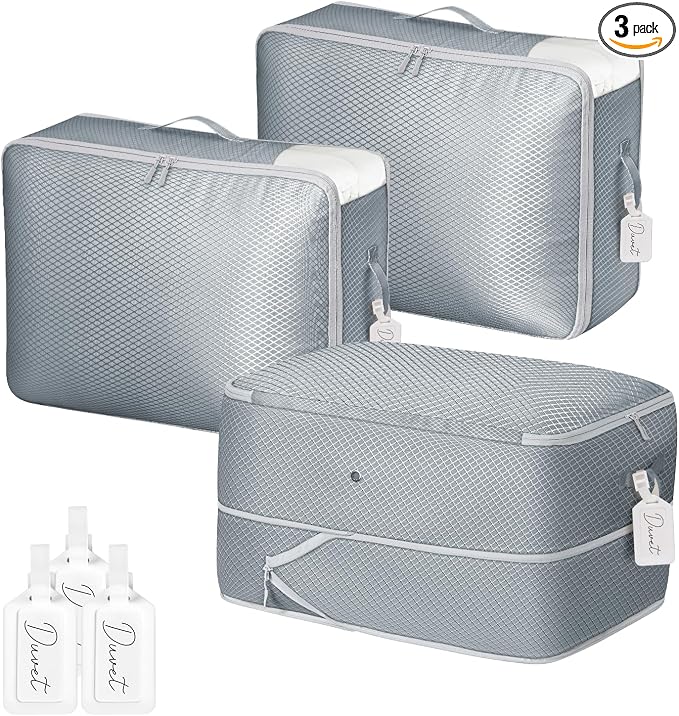 Comforter Storage Bag 66 L - 3 Pack Blanket Storage Organizer Compression Bags, Large Capacity Ultra Space Saving Self Organize for Bedding, Pillow, Duvet, Sheet Storage with Zipper Window by DiMJ