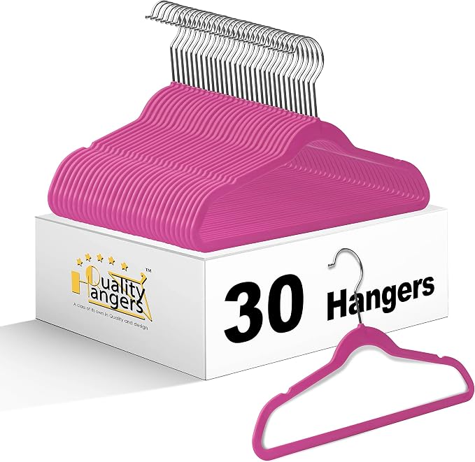 Quality Children's Plastic 30 Pack Non Velvet Non-Flocked Thin Compact Hangers Swivel Hook for Shirts Blouse Coats (Pink, 30) by QualityHangers