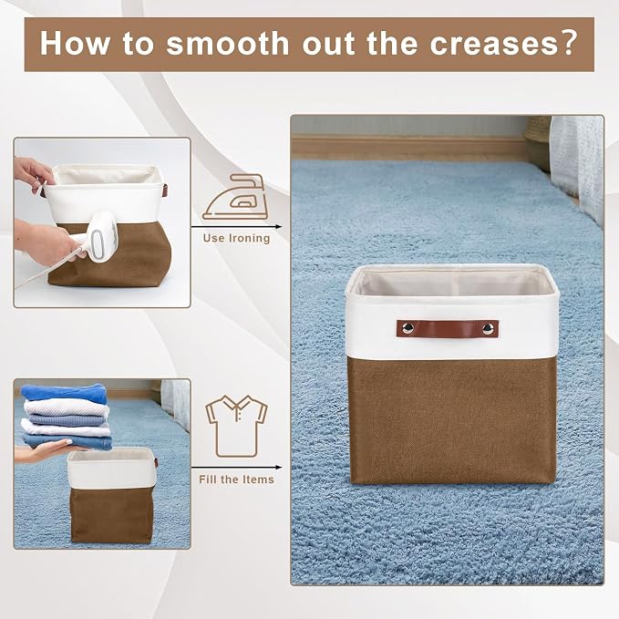 Collapsible Fabric Storage Cubes 11x11 Cube Storage Bins, 4 Pack Closet Baskets Box with Handles for Organizing, Shelf, Toys, Clothes, Home, Office, Nursery (Brown&White) - Image 4