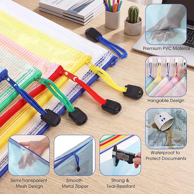 200 Pcs B4 Mesh Zipper Pouch Bags, Mesh Bags with Zipper Bulk, Vibrant | Waterproof Document Zipper Pouches, Reusable Storage Bags for School Office Classroom Organization Board Games Puzzle - Image 3