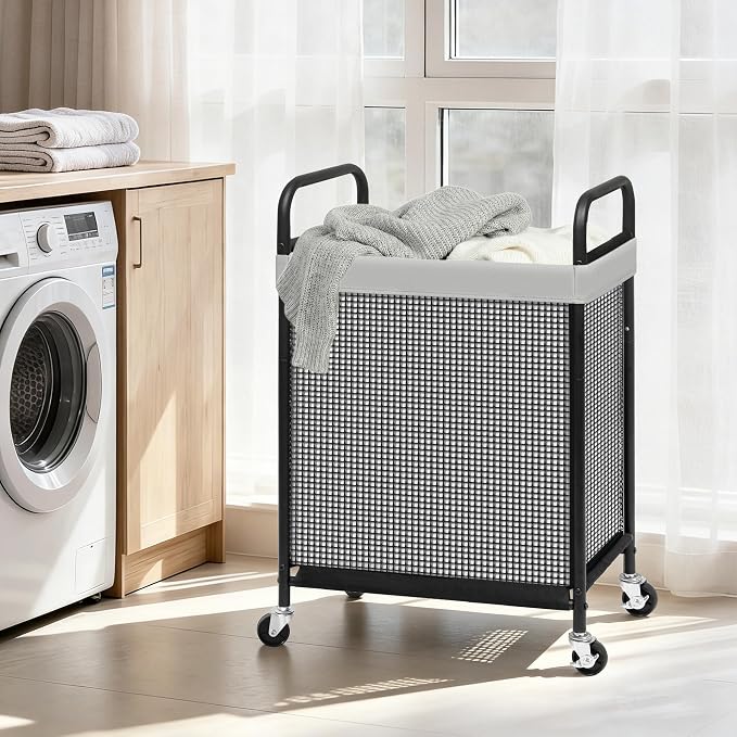 STORAGE MANIAC Rolling Laundry Hamper with Wheels 1-Section Laundry Sorter Rolling Laundrys Basket on Wheels with Removable Bag Clothes Hamper Laundrys Organizer Cart Bathroom Bedroom 90L Grey - Image 2