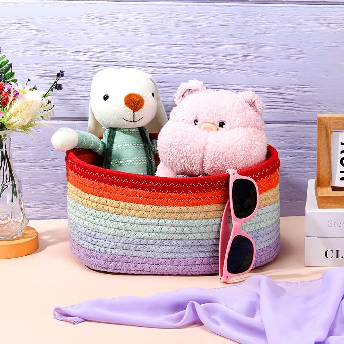 Sawysine 6Pcs Colorful Cotton Rope Laundry Hamper, Portable Storage Basket with Handle for Bathroom, Bedroom, Living Room, 12'' x 8'' x 6'' - Image 3