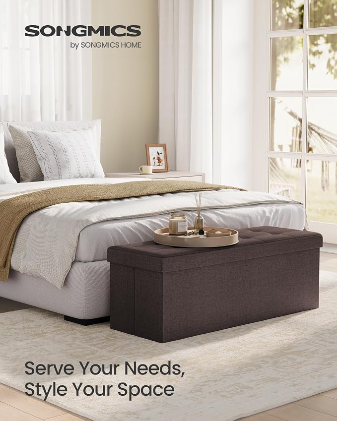 SONGMICS MAZIE Collection - 43 Inches Folding Storage Ottoman Bench, Ottoman Foot Rest, End of Bed Bench, Storage Chest, Load 660 lb, for Living Room, Bedroom, Entryway, Brown ULSF77BR - Image 4