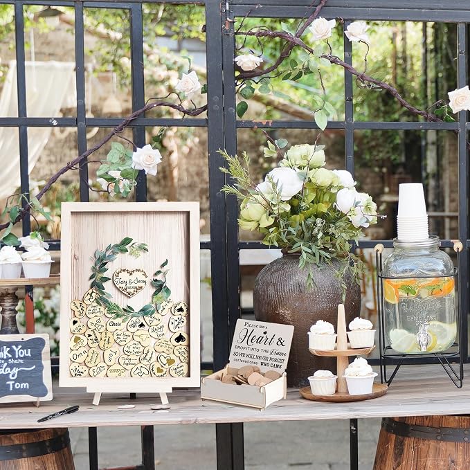 Y&K Homish Wedding Guest Book Alternative, Rustic Wedding Decorations for Reception, Favors for Guests 80 Hearts Green Wreath (Antique White) - Image 2