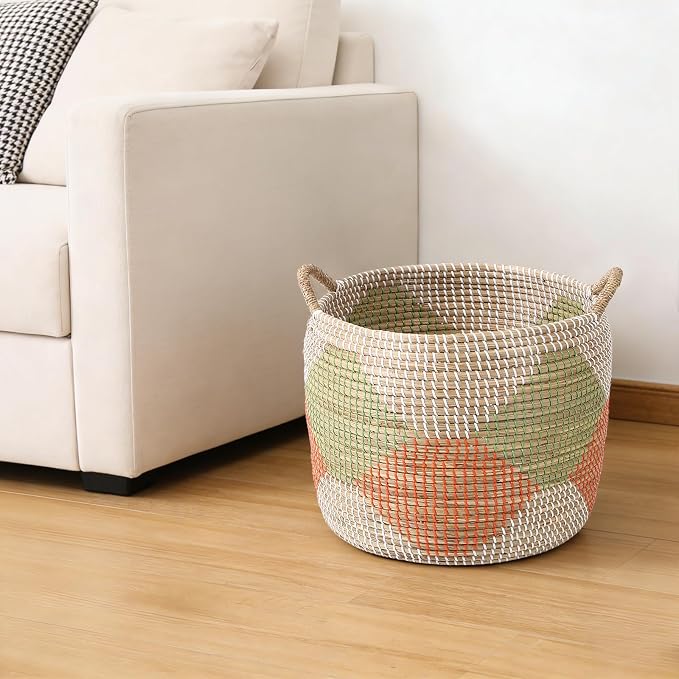 Laundry Hamper Basket Set of 3, Handwoven Natural Seagrass Storage Baskets with Handles for Home, Bedroom, Living Room & Laundry, Organization for Clothes, Toys, Blankets, 55.5L & 27.9L & 15.3L - Image 6