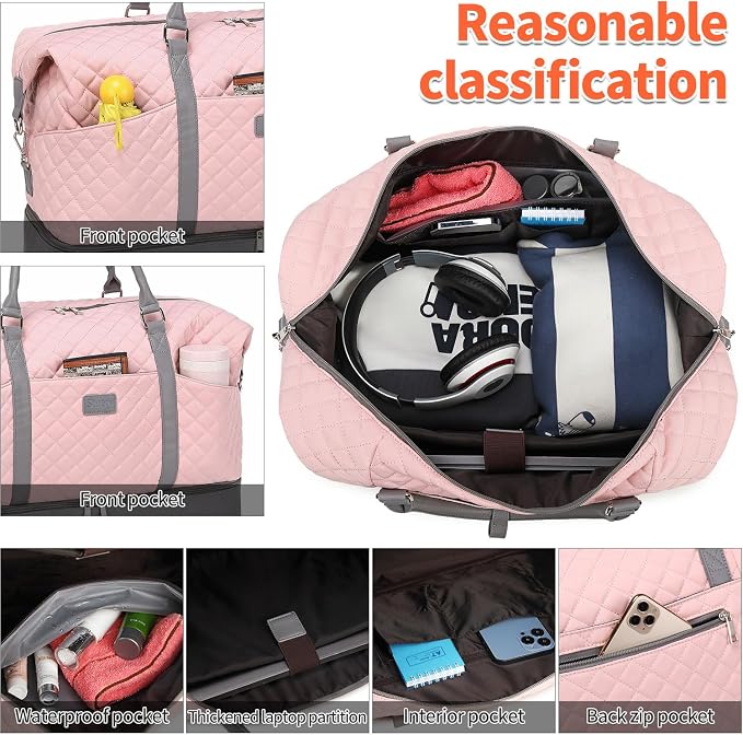 Weekender Bag, Large Travel Duffel Bag for Women, Carry on Overnight Bag with Shoe Compartment and Toiletry Bags - Image 3