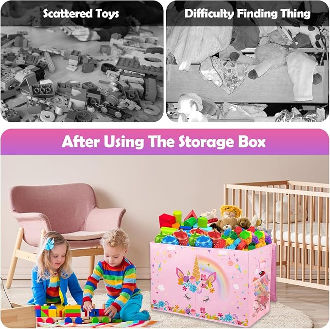 Large Toy Box, Sturdy Kids Storage Organizer for Boys Girls, 25"x13"x16" | Collapsible Storage Box with Lids, Toy Chest Bins Basket for Living Room, Playroom, Nursery, Pink - Image 5