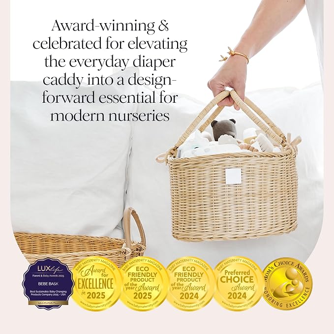 BEBE BASK Premium Baby Diaper Caddy Organizer Basket with Cotton Divider | Handmade & Award-Winning, Rattan Diaper Basket, Newborn Essentials, Nursery Basket, Removable Divider, Baby Shower (SAVANNAH) - Image 3