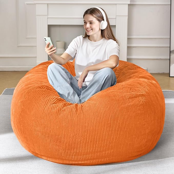 4FT Bean Bag Chair for Adults,Large Teardrop Beanbag with Filler | Beanbag Chair with Memory Foam Filled,Bean Bags with Handy Handle&Machine Washable Cover for Living Room,Bedroom-Orange - Image 3