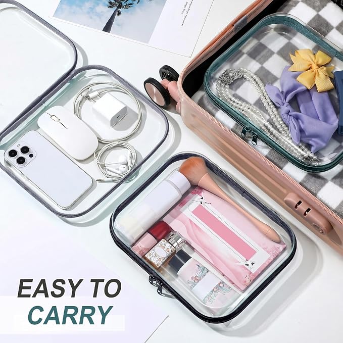 Sanwuta 6 Clear Hard Zipper Case,Blue-green,7.87 X 5.9 X 2 Inch | Pencil Case Pouches ,Makeup Bag,Plastic Toiletry Diaper Bag ,Travel Toy Storage,Waterproof Organizer Bins - Image 6