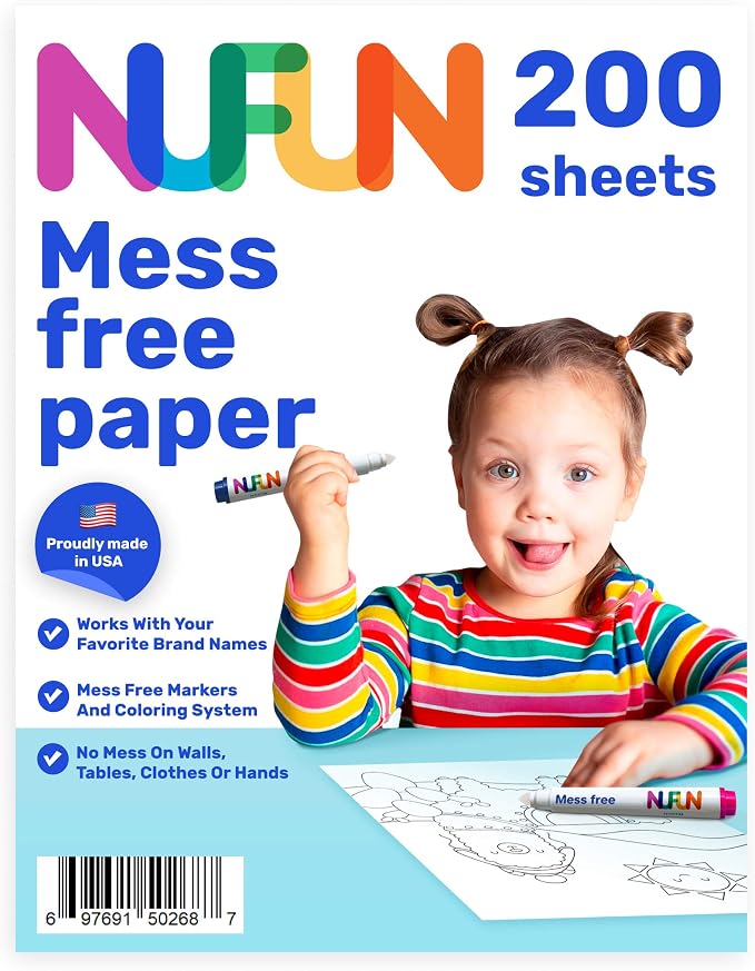 NuFun Activities Mess Free Paper for Kids 200 Blank Pages 8.5x11 | Mess-Free Coloring Formula, No Mess on Skin/Clothes, Gift for Kids by NufunActivitesDesignPrintIronEnjoy