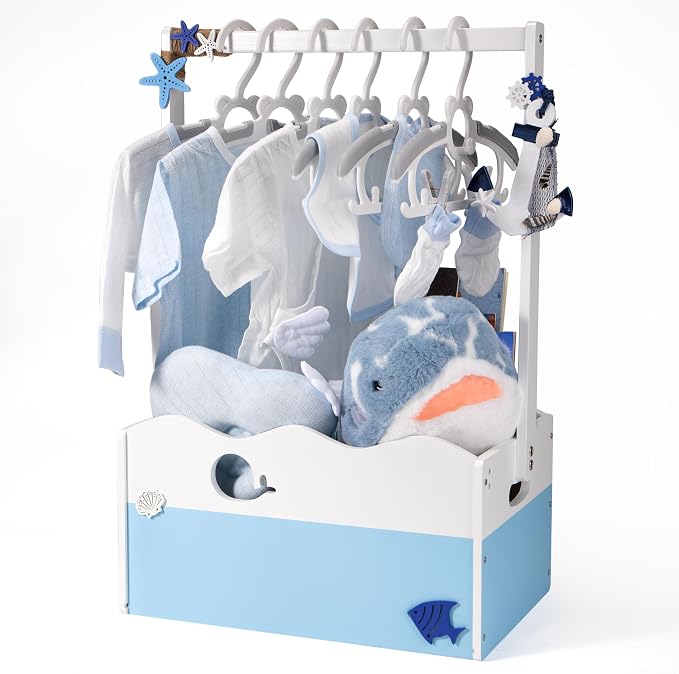 GiftAmaz Blue Wooden Baby Shower Crate Closet, Baby Storage Crate with Handle, Baby Shower Gifts Basket, Baby Welcome Box for Newborn Boys, Pregnancy Gifts for New Parents by GiftAmaz